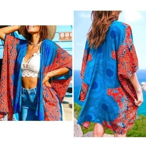 Medallion & Floral Kimono Coverup Top ~ Brand New - Picture 3 of 16